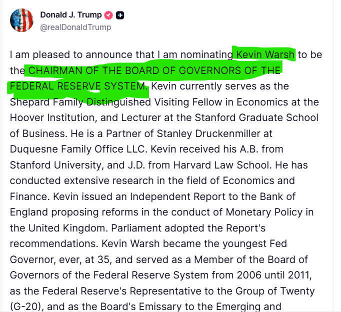 Kevin Warsh as Fed Chair