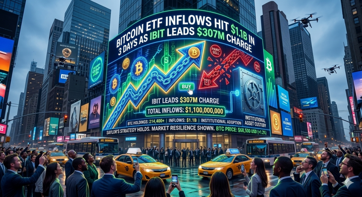 Bitcoin ETF Inflows Hit $1.1B in 3 Days as IBIT Leads $307M Charge
