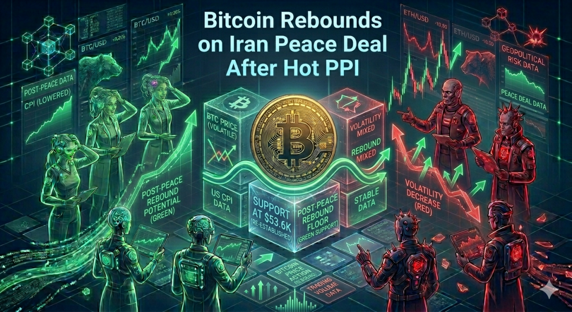 An isometric cryptocurrency trading infographic highlighting a prominent gold Bitcoin coin resting on a technical support cube. Teams of green and red digital analysts track conflicting market trajectories under headline text.