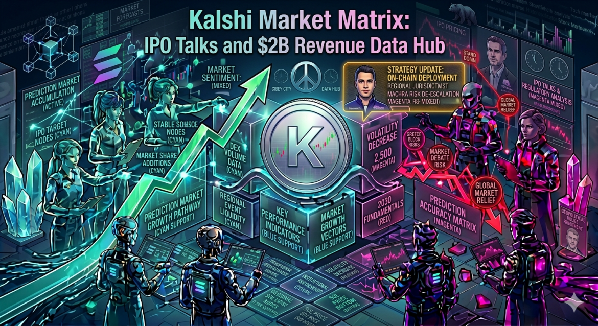 An isometric capital markets infographic showcasing a central silver financial medallion over foundational data cubes. Cybernetic analyst teams track a teal long-term growth pathway arrow on the left and magenta risk minimization metrics on the right under an IPO talks headline.
