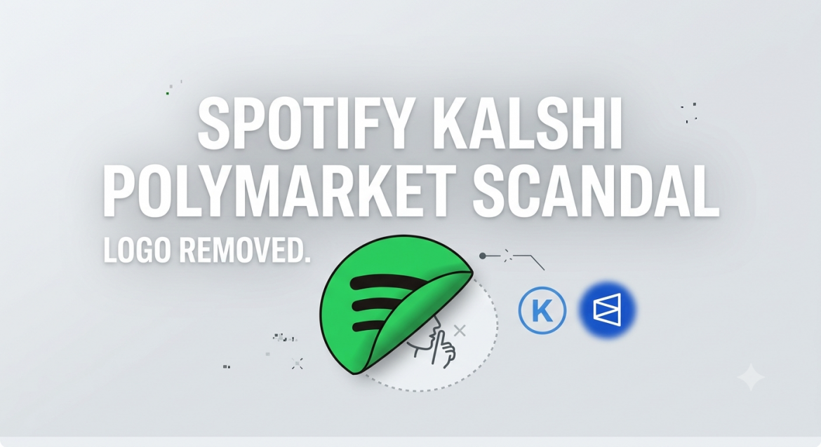 Illustration of a minimalist hand pointing to a 'REMOVED' icon over the Spotify logo, with faded icons for other platforms.