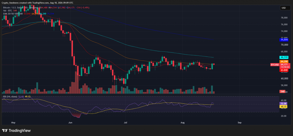 Bitcoin rises above $64K
